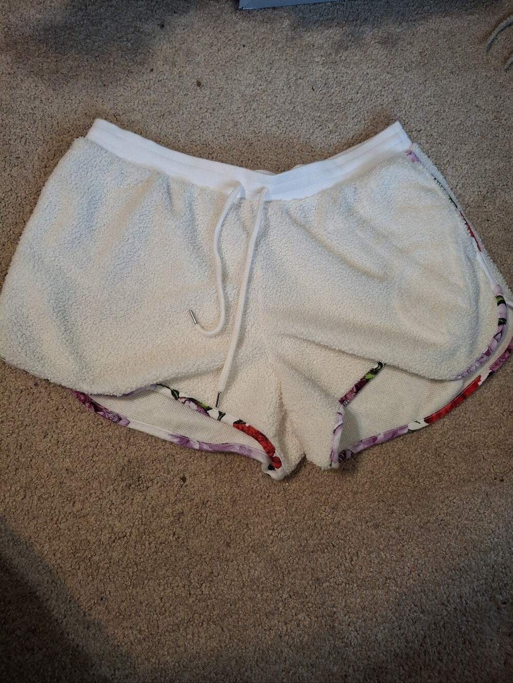 Victoria's Secret White Terry Lounge Shorts with Floral Trim